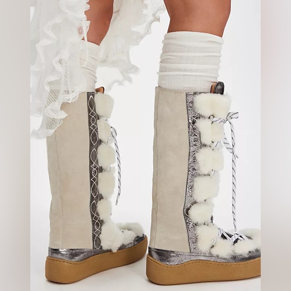 Free People Wilder Mukluk Lace Up Bohemian Suede Shearling Tall Platform Boot 9 - Picture 3 of 14